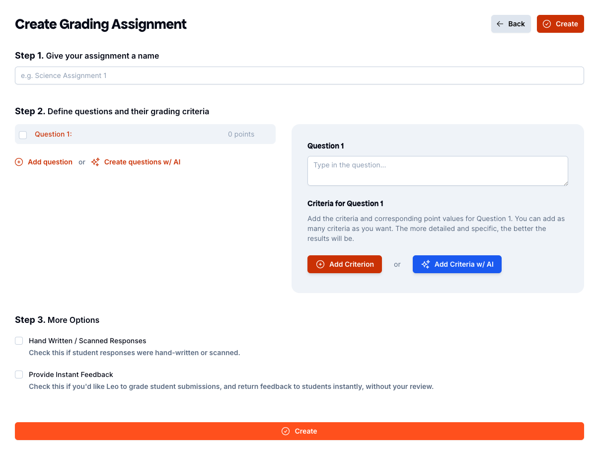 Set Grading Criteria at Leo AI Grading