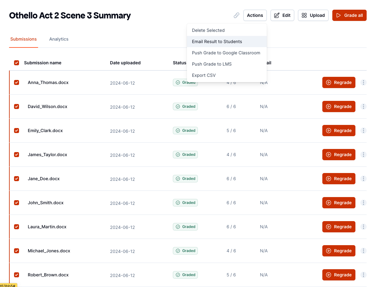 Share feedback after grading with Leo AI Grading